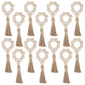 1/12 TK Puidust helmestega salvrätikurõngad Tuttide vanik Talumaja helmed Maalähedased maa-laua salvrätikuhoidja Pulmad Kodu Boho Decor