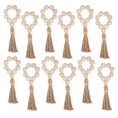 1/12 TK Puidust helmestega salvrätikurõngad Tuttide vanik Talumaja helmed Maalähedased maa-laua salvrätikuhoidja Pulmad Kodu Boho Decor