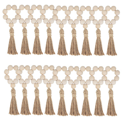 1/12 TK Puidust helmestega salvrätikurõngad Tuttide vanik Talumaja helmed Maalähedased maa-laua salvrätikuhoidja Pulmad Kodu Boho Decor