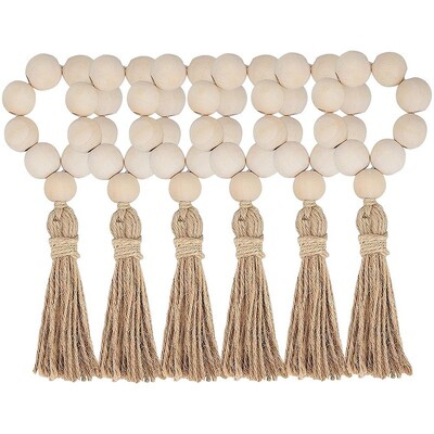 1/12 TK Puidust helmestega salvrätikurõngad Tuttide vanik Talumaja helmed Maalähedased maa-laua salvrätikuhoidja Pulmad Kodu Boho Decor