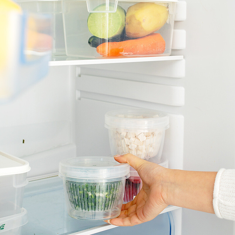 Köögikülmik hoiukarp Värske säilituskarp Köögivilja-toidukorv Drenaažiga suletud krõbeda kahekihiline ümmargune 500 ml