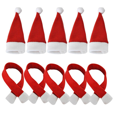 5/1 rinkinio vyno butelių dangteliai Šalikas kepurė Kalėdų vyno butelių papuošimas Naujųjų metų dovana Virtuvės stalo reikmenų dekoravimo priedai