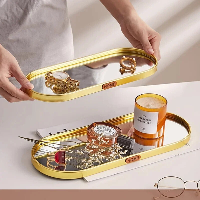 Põhjamaade klaasist ovaalne aroomiteraapia küünla peegel hoiuplaat kullast ehted elutoa kaunistus töölaud