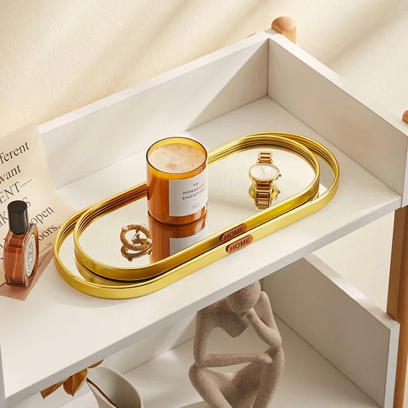 Põhjamaade klaasist ovaalne aroomiteraapia küünla peegel hoiuplaat kullast ehted elutoa kaunistus töölaud