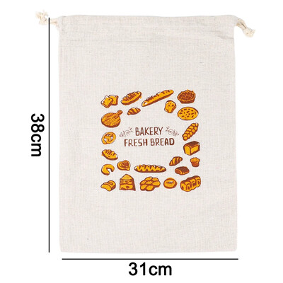 Linane leivakott Suur korduvkasutatav baguette puuvillane nööriga hoiukott Kodune leib, värske keskkonnasõbralik köögikonteiner