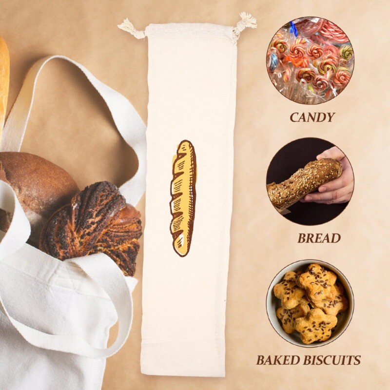 Linane leivakott Suur korduvkasutatav baguette puuvillane nööriga hoiukott Kodune leib, värske keskkonnasõbralik köögikonteiner
