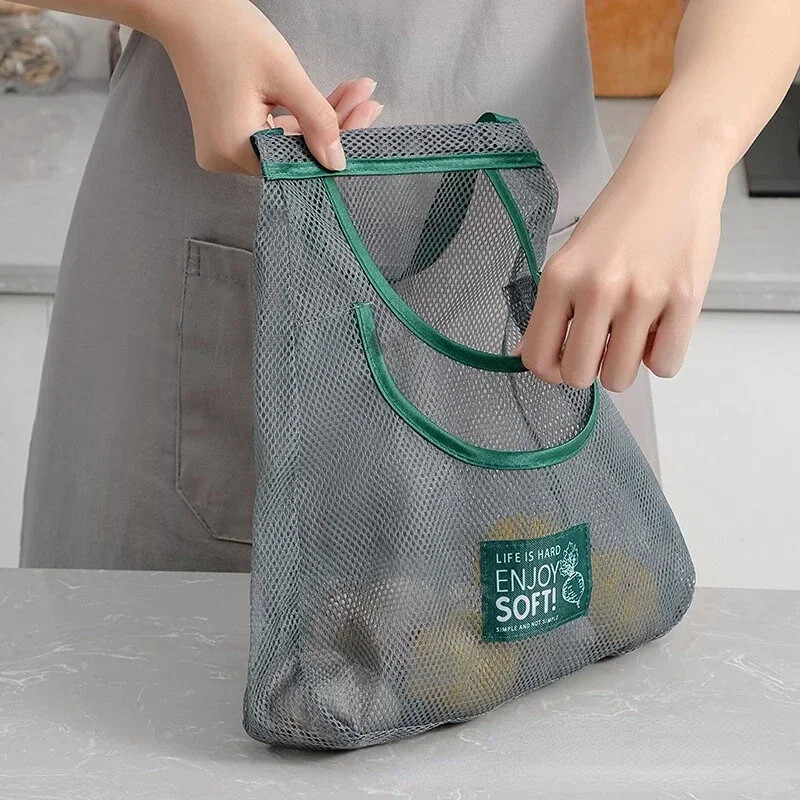 Многократна кухненска висяща мрежеста чанта Домашна мрежеста чанта за съхранение на плодове и зеленчуци за джинджифил, чесън, картофи, лук