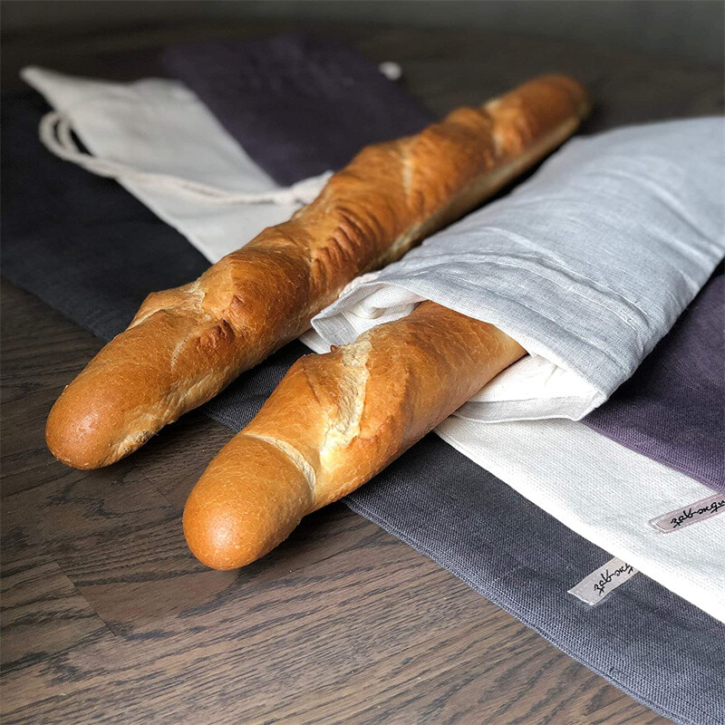 Linased leivakotid, korduvkasutatav nööriga kott pätsi jaoks, omatehtud käsitööliste leivakotid, linased leivakotid baguette jaoks
