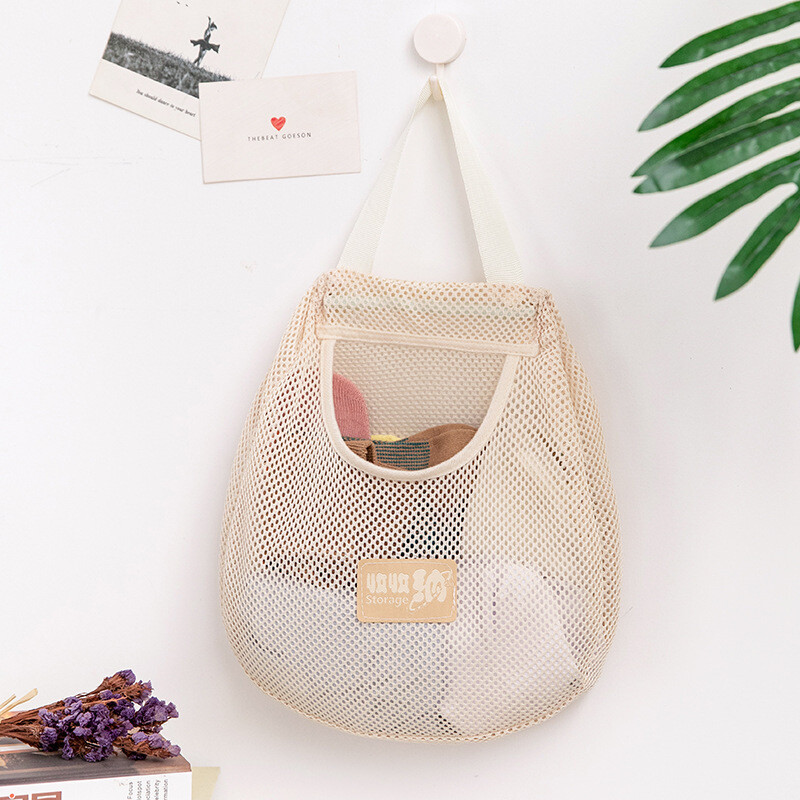 Кухненска висяща мрежеста чанта за многократна употреба Голяма домашна мрежеста чанта за съхранение на плодове и зеленчуци за джинджифил, чесън, картофи, лук, мрежеста чанта