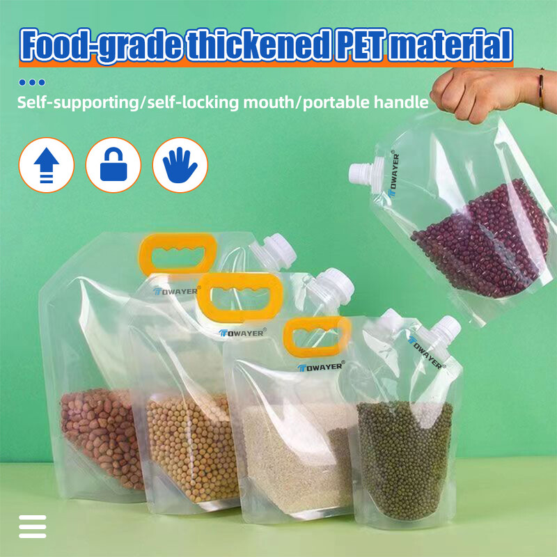 Kaasaskantav köögi hoiukott teravilja niiskuskindel suletud kott läbipaistev paksendatud toidukvaliteediga värskelt säiliv toidukonteinerite kott