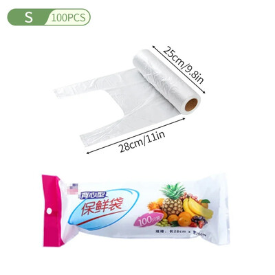 100 tk läbipaistvad rull-kilekotid värskeks hoidmiseks köögis puu- ja köögiviljad pakendikotid ühekordselt kasutatav käepidemega ümbriskott