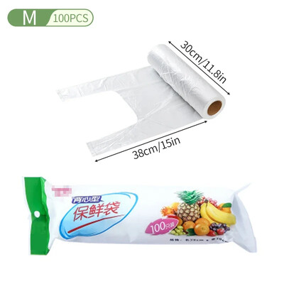 100 tk läbipaistvad rull-kilekotid värskeks hoidmiseks köögis puu- ja köögiviljad pakendikotid ühekordselt kasutatav käepidemega ümbriskott