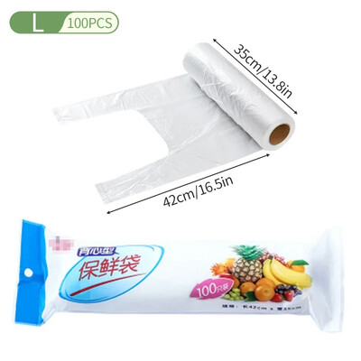 100 tk läbipaistvad rull-kilekotid värskeks hoidmiseks köögis puu- ja köögiviljad pakendikotid ühekordselt kasutatav käepidemega ümbriskott