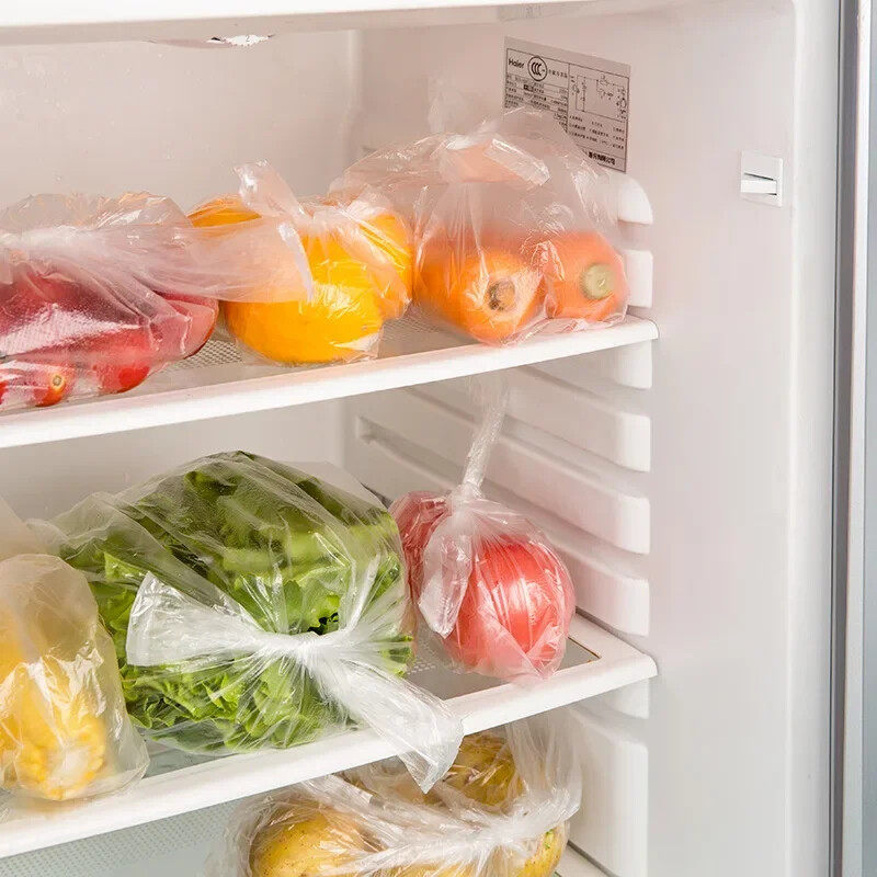 100 tk läbipaistvad rull-kilekotid värskeks hoidmiseks köögis puu- ja köögiviljad pakendikotid ühekordselt kasutatav käepidemega ümbriskott