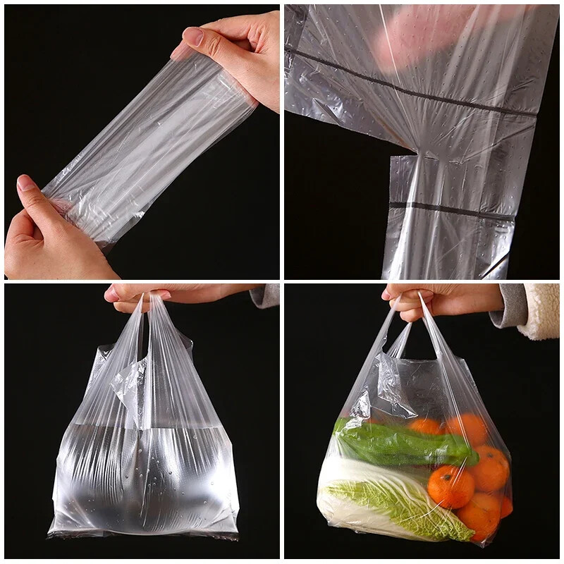 100 tk läbipaistvad rull-kilekotid värskeks hoidmiseks köögis puu- ja köögiviljad pakendikotid ühekordselt kasutatav käepidemega ümbriskott