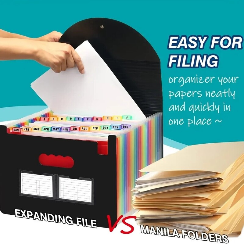 Laiendatav failikaust 12 taskuga A4 formaadis failikausta korraldaja, suure mahutavusega kaasaskantav akordiani failikast klassiruumi kontorisse