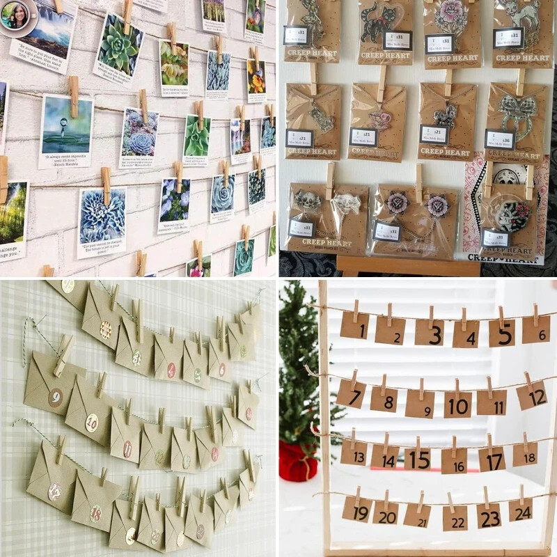 200/50 бр. Мини клип за снимки Направи си сам ръчно изработен занаятчийски клип Memo Paper Peg Щипка за дрехи Дървени скоби за снимки Щипки за декорация на домашен офис