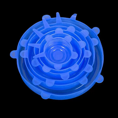 6PCS Хранителен силиконов капак за съхранение на храна Запечатваща се купа Разтегателен капак Многократно използваеми кухненски хладилник Консумативи за съхранение