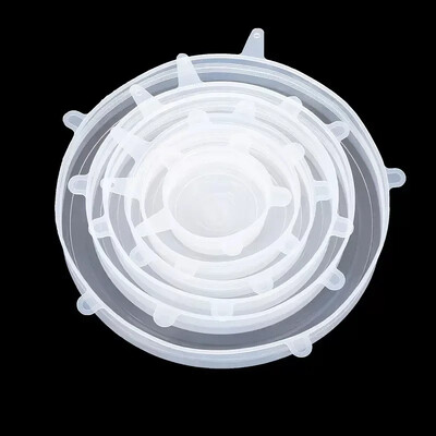 6PCS Хранителен силиконов капак за съхранение на храна Запечатваща се купа Разтегателен капак Многократно използваеми кухненски хладилник Консумативи за съхранение