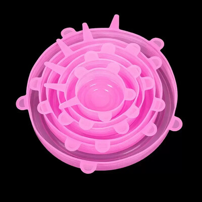 6PCS Хранителен силиконов капак за съхранение на храна Запечатваща се купа Разтегателен капак Многократно използваеми кухненски хладилник Консумативи за съхранение