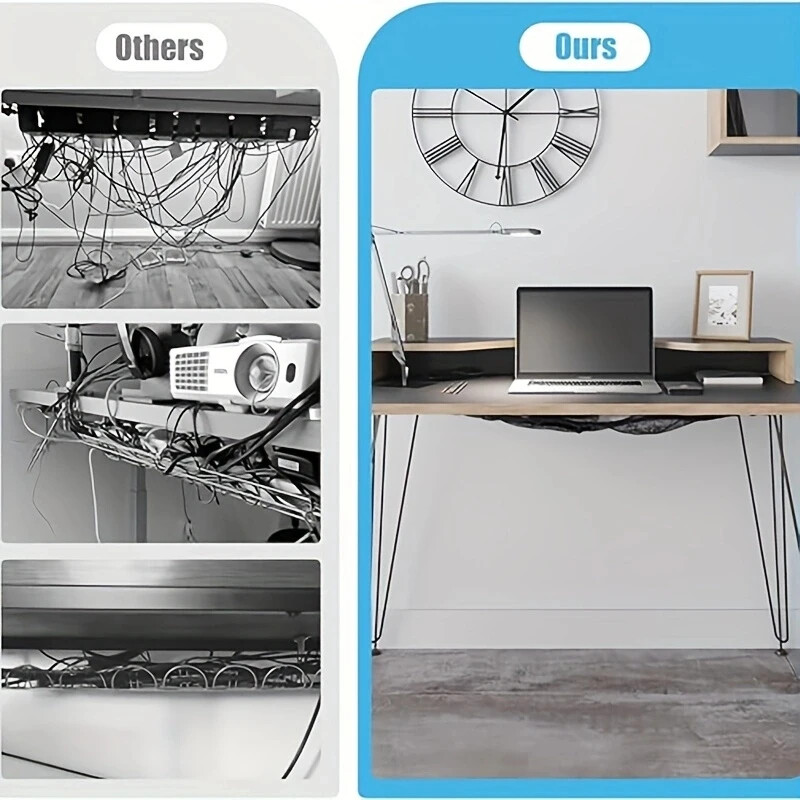 8 auguga võrgutasku, lauaalune kaablihaldusvõrk, lauaalune juhtmehaldusvõrk, paindlikud juhtmepeitjad