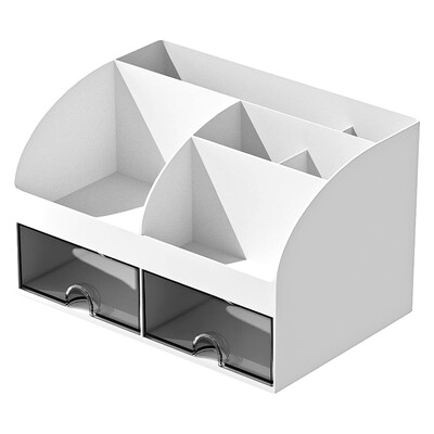 Кутия за съхранение на канцеларски материали за домашен офис 6 отделения 2 чекмеджета Декоративен органайзер за бюро Тоалетка Калъф за съхранение на грим