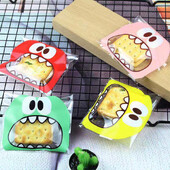 100 бр. Карикатура Big Teech Mouth Monster Найлонова торбичка Опаковка за сватбени бисквитки Самозалепваща се чанта за подарък от бонбони Пакет за торта Party Favo