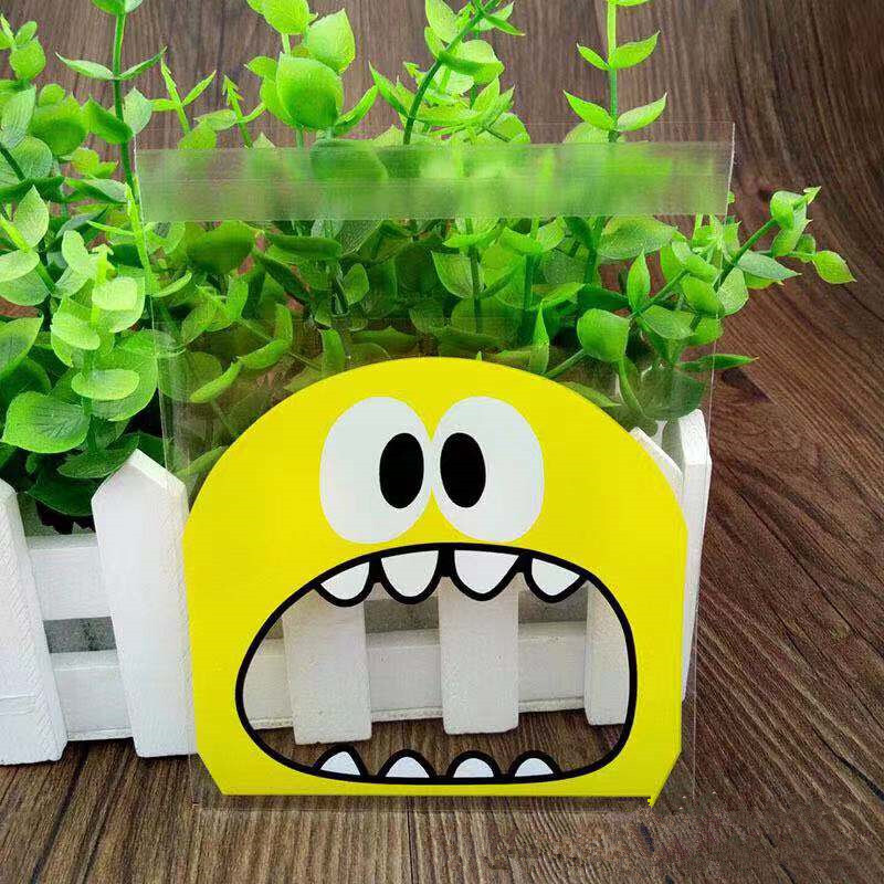 100 бр. Карикатура Big Teech Mouth Monster Найлонова торбичка Опаковка за сватбени бисквитки Самозалепваща се чанта за подарък от бонбони Пакет за торта Party Favo