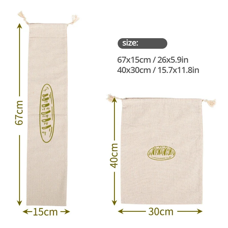 Ленени торбички за хляб, торбичка с шнур за многократна употреба за хляб, домашно приготвена торбичка за съхранение на хляб, ленени торбички за хляб за франзела 1 бр.