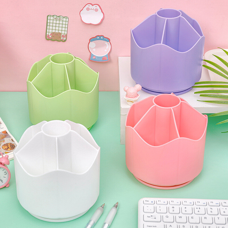 Въртящ се на 360° държач за писалка Голям капацитет Плътен цветен молив Четка за грим Кутия за съхранение Настолен органайзер Училищни канцеларски материали