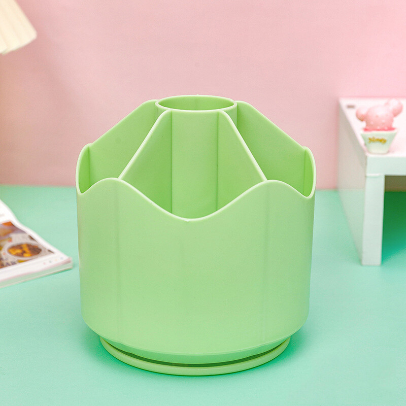 Въртящ се на 360° държач за писалка Голям капацитет Плътен цветен молив Четка за грим Кутия за съхранение Настолен органайзер Училищни канцеларски материали