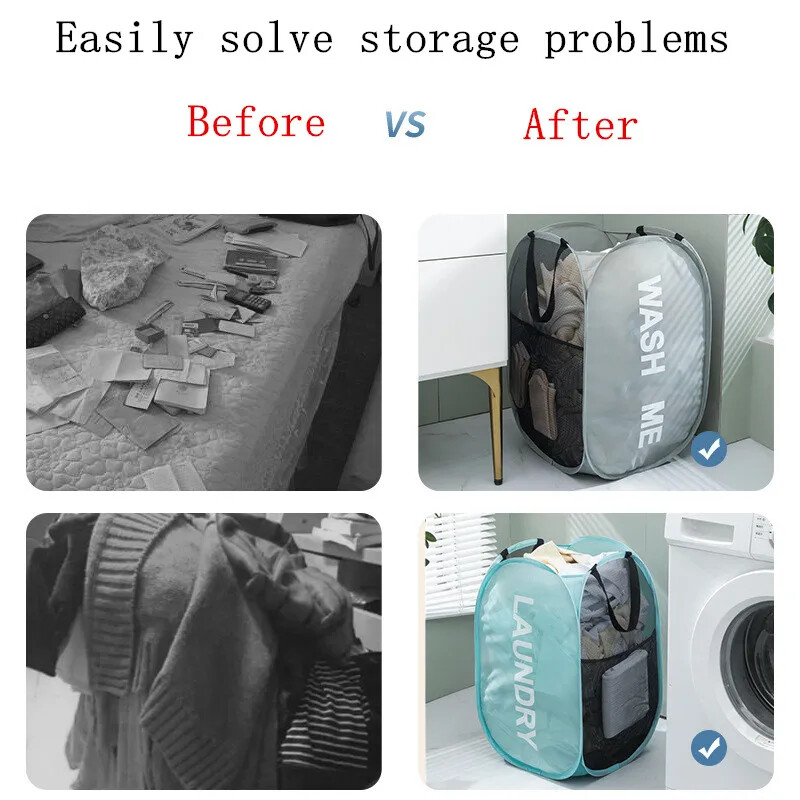 Преносима кошница за пране Домакински Мръсни дрехи Мрежа Сгъваема кутия за съхранение 36x58cm