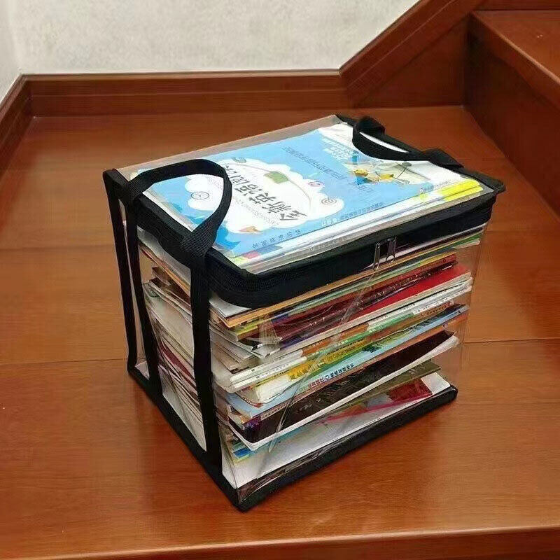 Многофункционална PVC чанта за съхранение на книги Подреждаща се ръчна чанта Студентски офис файл Прахоустойчив контейнер за събиране Домашен органайзер Чанта