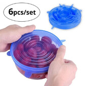 6 τεμ. Επαναχρησιμοποιούμενα ελαστικά καπάκια σιλικόνης για μπολ φαγητού - Πολυλειτουργικό κάλυμμα φρέσκων φρούτων και λαχανικών