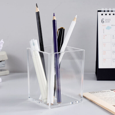 Διαφανές κουτί μακιγιάζ με τρία πλέγματα Κάδος μακιγιάζ με πινέλο οργανωτή καλλυντικών φοιτητικό κουτί αποθήκευσης στυλό γραφείου