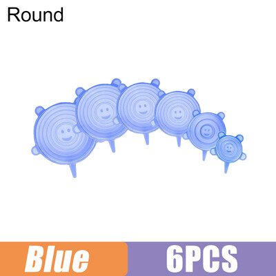 6 PCS Силиконова покривка за храна за многократна употреба Разтегателни капаци Еластична купа Покривало за микровълнова печка Кухненска обвивка Свежа Силиконова капачка Свежа капачка