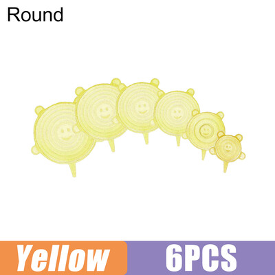 6 PCS Силиконова покривка за храна за многократна употреба Разтегателни капаци Еластична купа Покривало за микровълнова печка Кухненска обвивка Свежа Силиконова капачка Свежа капачка