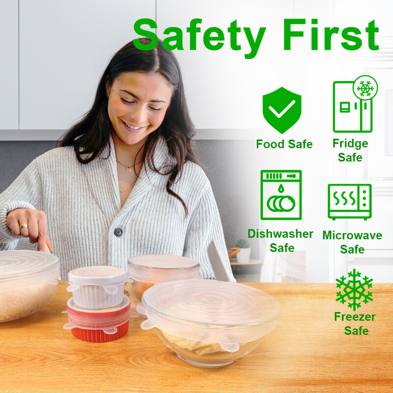 6 PCS Силиконова покривка за храна за многократна употреба Разтегателни капаци Еластична купа Покривало за микровълнова печка Кухненска обвивка Свежа Силиконова капачка Свежа капачка