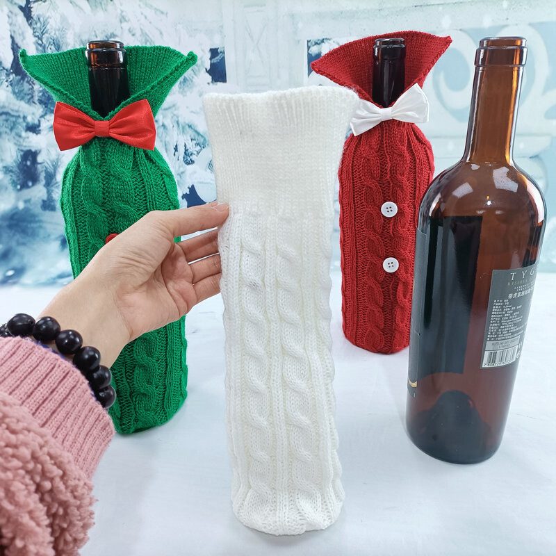 Veinipudeli kate Jõulud kootud villane punase veini pudeli kotid Häid jõule uusaasta lauakaunistused 2024 Uus kodukaunistus