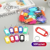 50 бр./лот Пластмасов етикет за багаж с име ID етикет Номерирани етикети с име с разделен пръстен Ключодържател Етикет за ключове