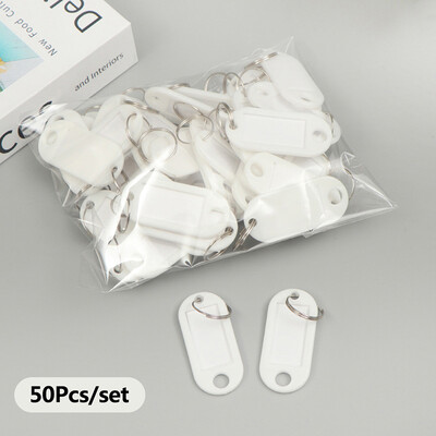50 бр./лот Пластмасов етикет за багаж с име ID етикет Номерирани етикети с име с разделен пръстен Ключодържател Етикет за ключове