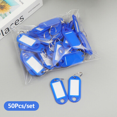 50 бр./лот Пластмасов етикет за багаж с име ID етикет Номерирани етикети с име с разделен пръстен Ключодържател Етикет за ключове