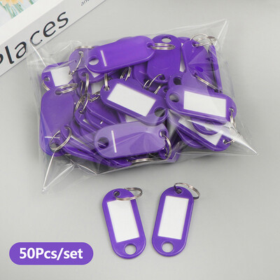 50 бр./лот Пластмасов етикет за багаж с име ID етикет Номерирани етикети с име с разделен пръстен Ключодържател Етикет за ключове