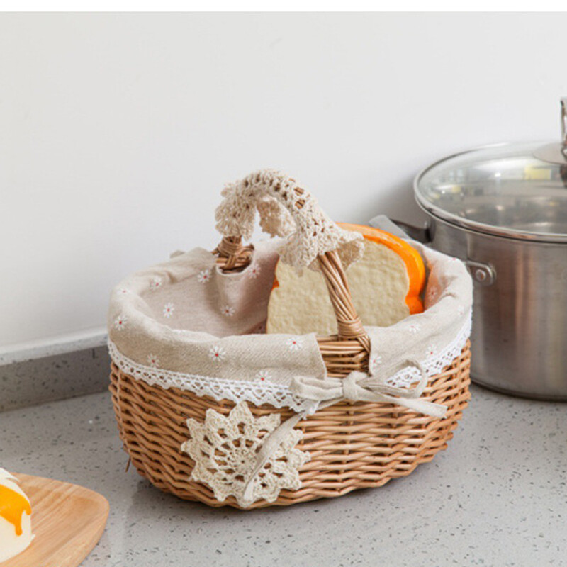 Плетена ратанова плетена бяла цветна панделка цвете детска кошница Сватбена сцена красива декоративна домашна рокля за съхранение на пикник синя