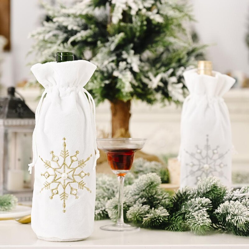 Lumehelbehelmeste disainiga pingutusnöör kinkekoti veinipudeli kate Šampanjapakendi kott peo banketi õhtusöögi kaunistus