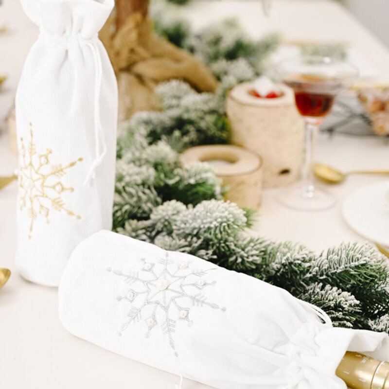 Lumehelbehelmeste disainiga pingutusnöör kinkekoti veinipudeli kate Šampanjapakendi kott peo banketi õhtusöögi kaunistus