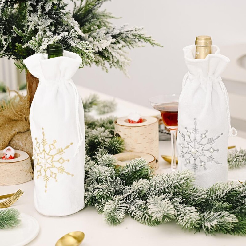 Lumehelbehelmeste disainiga pingutusnöör kinkekoti veinipudeli kate Šampanjapakendi kott peo banketi õhtusöögi kaunistus