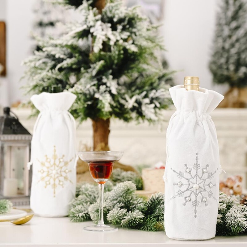 Lumehelbehelmeste disainiga pingutusnöör kinkekoti veinipudeli kate Šampanjapakendi kott peo banketi õhtusöögi kaunistus