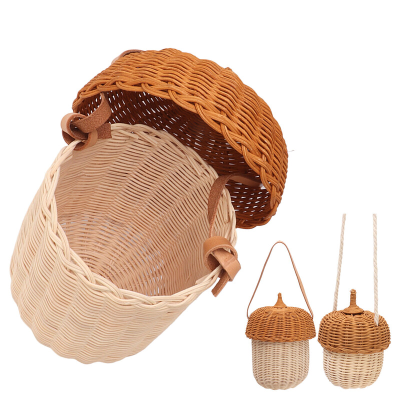 Tammetõrukujuline lastekorv rotangist hoiukorv Käsitsi kootud dekoratiivne tammetõrukujuline korvkott poistele, tüdrukutele, fotograafia rekvisiidid