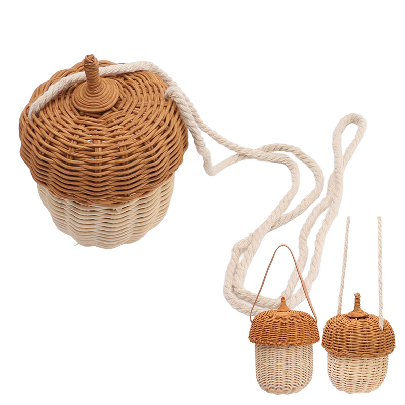 Tammetõrukujuline lastekorv rotangist hoiukorv Käsitsi kootud dekoratiivne tammetõrukujuline korvkott poistele, tüdrukutele, fotograafia rekvisiidid